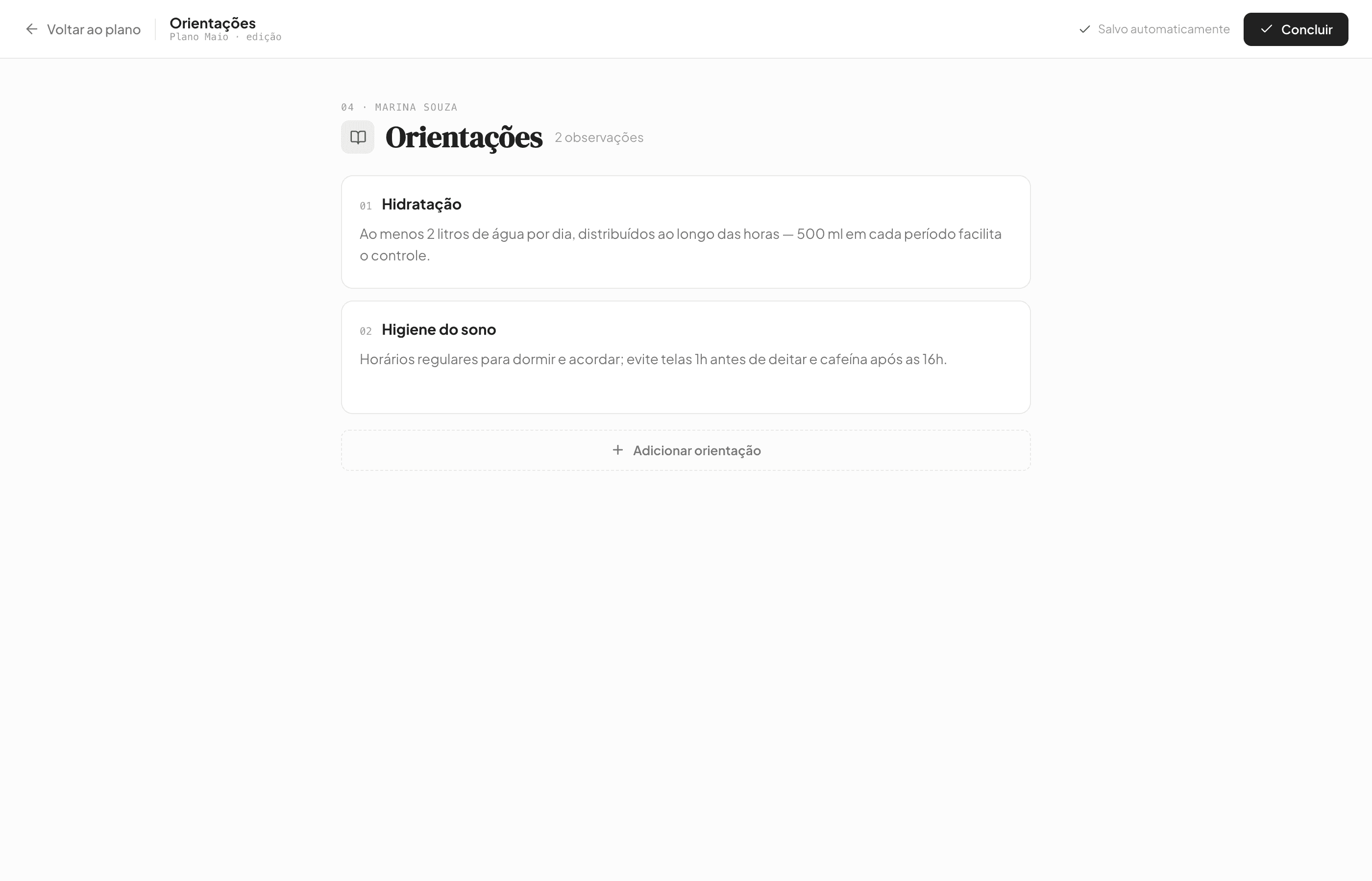 Editor de orientações da prescrição no Cauly